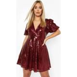 👉 Plus Skater Jurk Met Pailletten En Pofmouwen, Berry