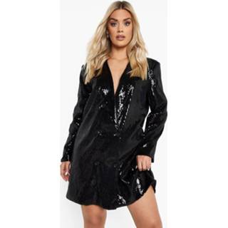 👉 Plus Blazer Jurk Met Pailletten En Knopen, Black