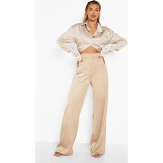 👉 Satijnen Luxe Wide Leg Joggingbroek, Sand