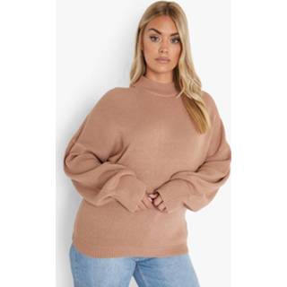 👉 Plus Gebreide Trui Met Uitgesneden Schouders, Camel