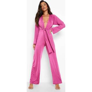 👉 Gerecyclede Strakke Gedrappeerde Wide Leg Jumpsuit, Fushia