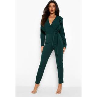 👉 Wikkel Jumpsuit Met Ruches Detail, Bottle Green
