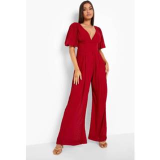 👉 Geplooide Wide Leg Jumpsuit Met Open Schouders, Berry