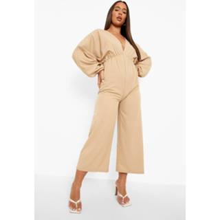 👉 Culotte Jumpsuit Met Laag Decolleté En Vleermuismouwen, Stone