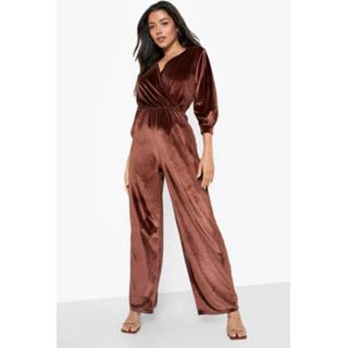 👉 Velours Wide Leg Wikkel Jumpsuit, Chocolate