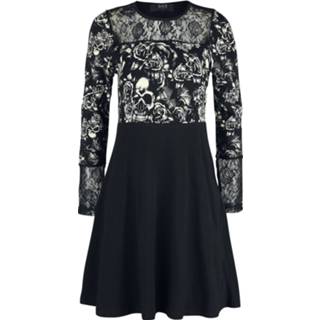 Korte jurk zwart vrouwen m Black Premium by EMP - Schwarzes langärmliges Kleid mit Spitze und Print 4064854270312