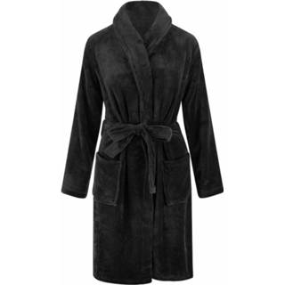 👉 Zwarte zwart lage temperatuur drogen unisex Relax Company fleecebadjas met naam borduren