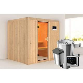 👉 Karibu | Sauna Daria met Dakkraag Bronzeglas Biokachel 3,6 kW Externe Bediening 4010090531182