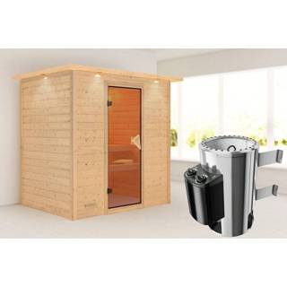 👉 Kachel Karibu | Sauna Ronja met Dakkraag Bronzeglas 3,6 kW Geïntegreerde Bediening 4010090599694