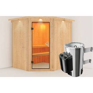 👉 Kachel Karibu | Sauna Lilja met Dakkraag Bronzeglas 3,6 kW Geïntegreerde Bediening 4010090531205