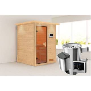 👉 Karibu | Sauna Nadja met Dakkraag Bronzeglas Biokachel 3,6 kW Externe Bediening 4010090599496