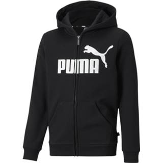 PUMA Essential Big Logo Full Zip Hoodie Fleece Kids Zwart Wit