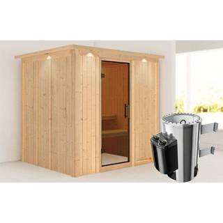 👉 Kachel Karibu | Sauna Daria met Dakkraag Antracietglas 3,6 kW Geïntegreerde Bediening 4010090859385