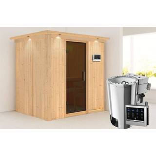 👉 Karibu | Sauna Fanja met Dakkraag Antracietglas Biokachel 3,6 kW Externe Bediening 4010090858814