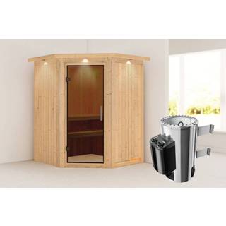 👉 Kachel Karibu | Sauna Nanja met Dakkraag Antracietglas 3,6 kW Geïntegreerde Bediening 4010090858319