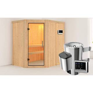 👉 Karibu | Sauna Saja met Dakkraag | Helderglas | Kachel 3,6 kW Externe Bediening