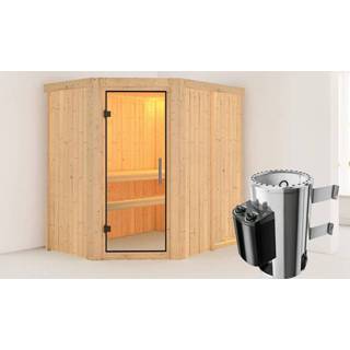 👉 Kachel Karibu | Sauna Saja met Dakkraag Helderglas 3,6 kW Geïntegreerde Bediening 4010090859224