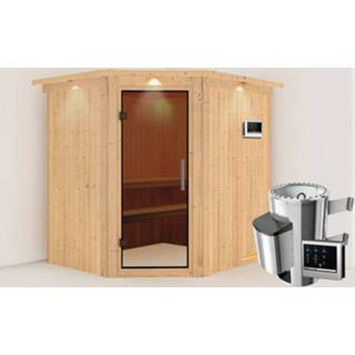 👉 Karibu | Sauna Lilja met Dakkraag Antracietglas Biokachel 3,6 kW Externe Bediening 4010090860084