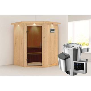 👉 Karibu | Sauna Nanja met Dakkraag Antracietglas Biokachel 3,6 kW Externe Bediening 4010090858333