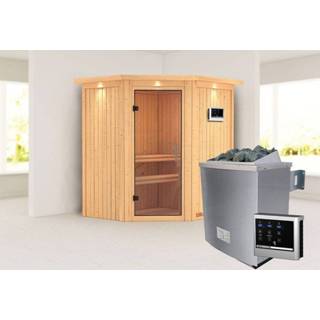 👉 Karibu | Sauna Tonja met Dakkraag Helderglas Biokachel 3,6 kW Externe Bediening 4010090858654