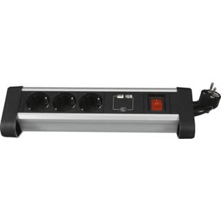 👉 Contactdoos zwart stuks elektriciteit Perel desktop met 3 stopcontacten, 2 USB-poorten en schakelaar, zwart, voor België 5410329709181