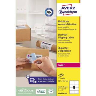 👉 Avery L7165B-100 BlockOut zelfklevende etiketten QuickPeel, ft 99,1 x 67,7 mm (b x h), 800 etiketten