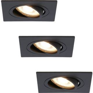 👉 Inbouwspot wit zwart aluminium CE warm Set van 3 stuks dimbare LED Mallorca - Kantelbaar 5 Watt IP20 2700K GU10 armatuur spotjes plafond 8720365428043