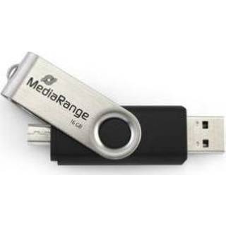 👉 Flash drive zwart zilver MediaRange MR932-2 USB 32 GB Type-A / Micro-USB 2.0 Zwart, 4260459612452