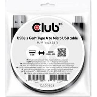 Zwart CLUB3D CAC-1408 USB-kabel 1 m USB 3.2 Gen (3.1 1) A Micro-USB B 8719214471880