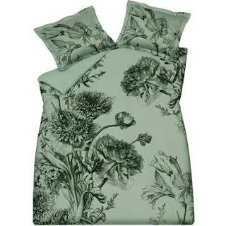 👉 Dekbedovertrek donkergroen katoensatijn groen Vandyck Night Bloom 200 x 200/220 cm - Smoke green 8718471454964
