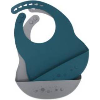 👉 Slab siliconen blauw jongens grijs The Cotton Cloud Cosmic Duo slabbetje Petrol / Light 4260708451191