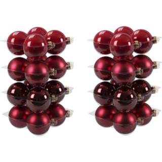 👉 Kerstbal rood glans glas 32x stuks glazen kerstballen rood/donkerrood 8 cm mat/glans