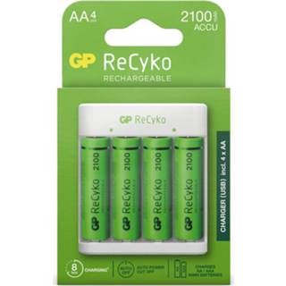 👉 Batterij GP Batteries ReCyko Charger (USB) E411 4-slot (130E411USB210AAHC4) Incl. 4 stuks AA batterijen 4891199198571