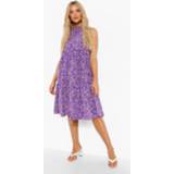 👉 Gesmokte Mouwloze Bloemen Midi Jurk, Purple