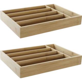 👉 Bestekbak beige bamboe houten hout Set van 2x stuks bestekbakken/lades 35.5 x 25.5 5 cm