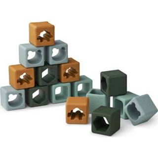👉 Houten blok donkergroen siliconen active Liewood blokken loren - green multi mix 16st 5713370495431