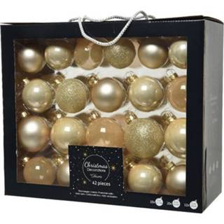 👉 Kerstbal creme parel glas active 42x stuks glazen kerstballen 5-6-7 cm