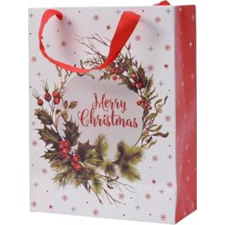 Kerstkrans rood papier XXL active cadeautjes kerst tas met opdruk 72 cm