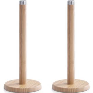 👉 Keukenrolhouder bruin bamboe houten hout 2x keukenrolhouders rond 14 x 32 cm