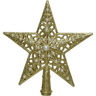👉 Kerstboom goud kunststof active ster piek/kerstboom topper 21 cm