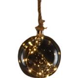 👉 Kerstbal antraciet wit touw glas active ophangen 1x stuks verlichte glazen kerstballen aan met 10 lampjes antraciet/warm 15 cm