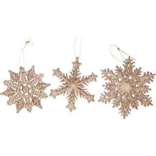 👉 Koper metaal active 3x Sneeuwvlokken ijssterren glitter kerstboomhanger/kersthanger 10 cm