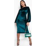 👉 Plus Fluwelen Off Shoulder Midi Jurk, Emerald