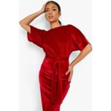 👉 Petite Fluwelen Midi Jurk Met Ceintuur, Red