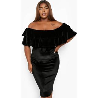 👉 Midi jurk fluwelen Plus Off Shoulder Met Ruches