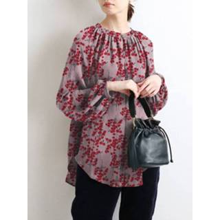 👉 Blous polyester s vrouwen donkergroen Calico Print Vintage Blouse