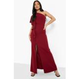 👉 Petite Asymmetrische Scuba Maxi Jurk Met Ruches, Wine