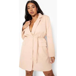 👉 Plus Blazer Jurk Met Strik, Stone