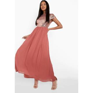 👉 Jurk rose Maxi Met Pailletten En Kapmouwen,