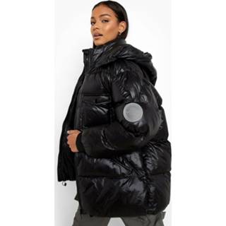 👉 Oversized Gewatteerde Jas Met Zak Detail, Black